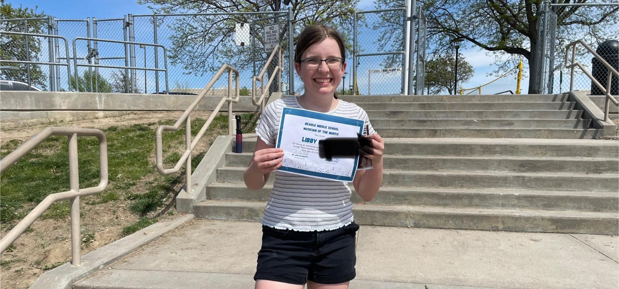 Female music student for April